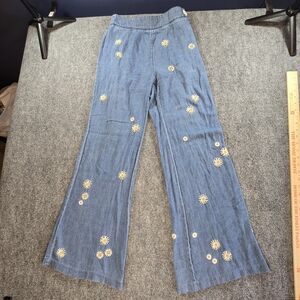 We The Free Flare Jeans Womens 26 Blue Daisy Embroidered Boho Denim